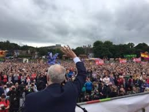 Jeremy Corbyn addresses the huge crowd at the 2017 Durham Miners&#039; Gala
